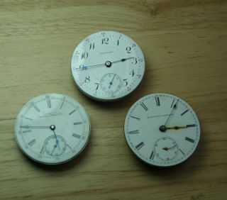 Qty.  3 - Antique Pocket Watch Movements - Waltham,  Elgin - Parts -