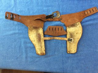 Vintage Roy Rogers Kids Leather Toy Holsters with metal buckled,  plastic goncho 7