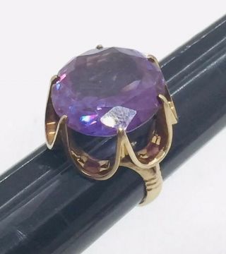 Vintage 14k Yellow Gold Syn.  Alexandrite Purple Blue Color Change Ring Size 6.  5