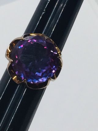 Vintage 14k Yellow Gold Syn.  Alexandrite Purple Blue Color Change Ring Size 6.  5 5