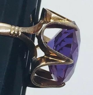 Vintage 14k Yellow Gold Syn.  Alexandrite Purple Blue Color Change Ring Size 6.  5 6