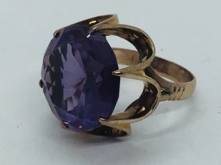 Vintage 14k Yellow Gold Syn.  Alexandrite Purple Blue Color Change Ring Size 6.  5 7