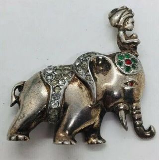 Frank Gargano Garman Antique Sterling Silver Rhinestone Child On Elephant Pin