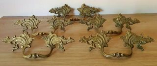 Old Vintage Set Of 5 Brass Ornate Drawer Handles