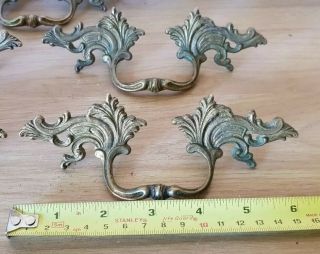 Old Vintage set of 5 Brass Ornate Drawer Handles 2