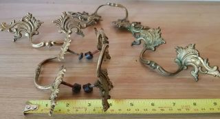 Old Vintage set of 5 Brass Ornate Drawer Handles 4