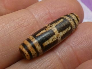 Antique Ancient Pumtek Pyu Bead Worn  Railroad  Pattern Marked Patina 27.  7