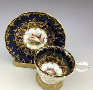 Antique Porcelain Unmarked Hand Painted Cobalt Tea Cup And Saucer