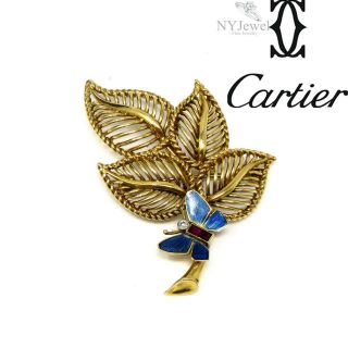 Nyjewel Cartier 18k Yellow Gold Ruby Diamond Enamel Butterfly Pin Brooch