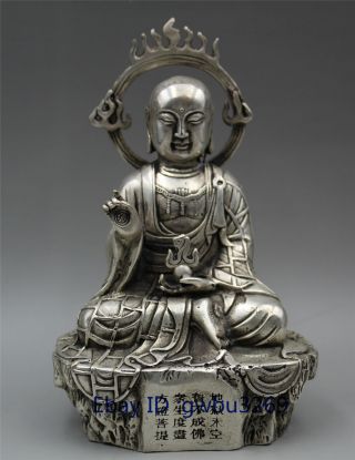 Tibetan Buddhism Tibetan Silver Buddha Statue Hand Carved Ksitigarbha Amitabha