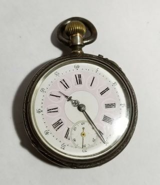 Antique French Remontoir Ancre Ligne Droite 15 Rubis Silver Case Pocket Watch