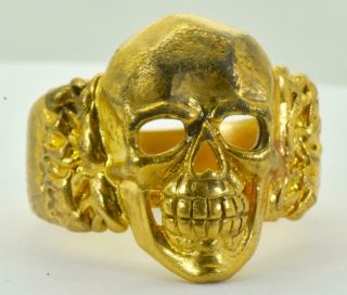 Rare 18k Gold Plated Vermeil Silver Imperial Russian White Army Pilot Skull Ring