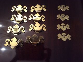 8 Vintage Polished Brass 2 1/2 Inch Drawer Pulls And 4 Key Plates