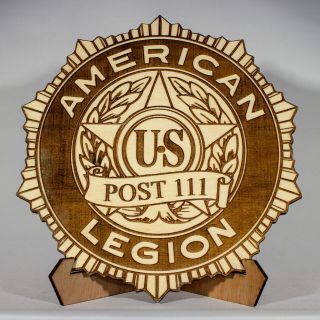 Custom Post Number American Legion Logo Plaque Laser Engraved Wood Lnf11