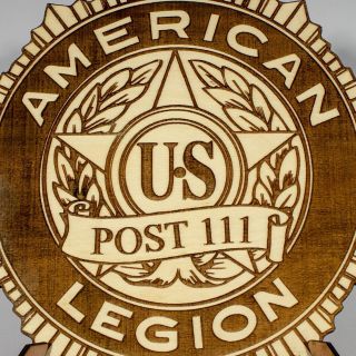 Custom Post Number AMERICAN LEGION logo plaque Laser engraved wood LNF11 2