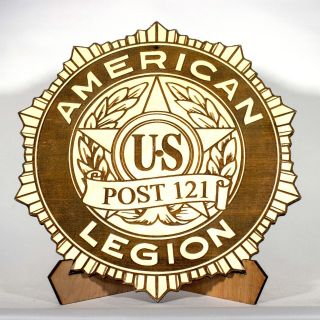 Custom Post Number AMERICAN LEGION logo plaque Laser engraved wood LNF11 4