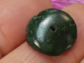 Ancient Peruvian Pre - Columbian Moche Deep Green Turquoise Bead 16.  3 By 4.  4 Mm