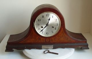 Large Vintage Nap Hat Inlaid Wooden Mantel Clock