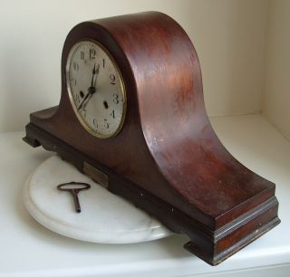 LARGE VINTAGE NAP HAT INLAID WOODEN MANTEL CLOCK 2