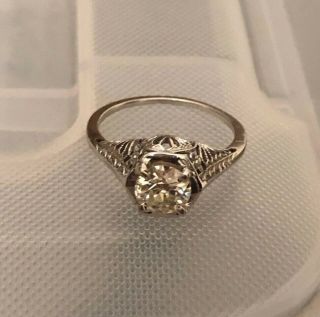Vintage Art Deco 18k White Gold Round Diamond Ring Size 6.  5