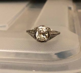 Vintage Art Deco 18K White Gold Round Diamond Ring Size 6.  5 3