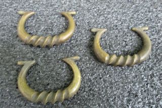 3 Twisted Antique Victorian Heavy Brass Bronze Drawer Pull Bails Bales Handles