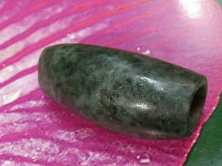 MUSEUM QUALITY ANCIENT PRE - COLUMBIAN MESOAMER BLUE GREEN JADE BEAD 34.  6 BY 16 MM 3