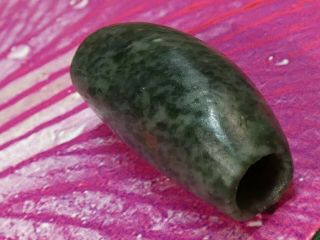 MUSEUM QUALITY ANCIENT PRE - COLUMBIAN MESOAMER BLUE GREEN JADE BEAD 34.  6 BY 16 MM 4