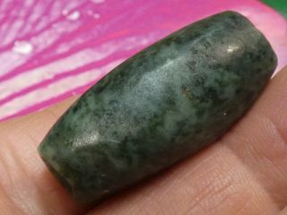 MUSEUM QUALITY ANCIENT PRE - COLUMBIAN MESOAMER BLUE GREEN JADE BEAD 34.  6 BY 16 MM 7
