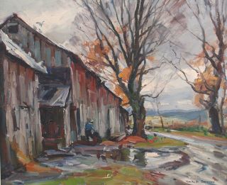 Large Antique EMILE GRUPPE American Impressionist Vermont Landscape Oil Painting 3