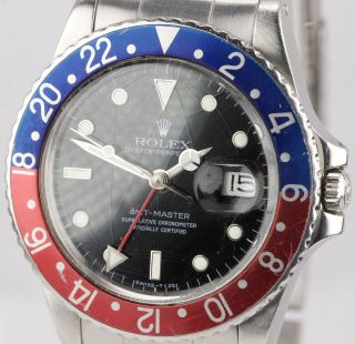 Vintage 1984 Rolex GMT - Master Pepsi 16750 SPIDER DIAL Stainless Black 40mm Watch 3