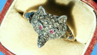 Impressive Antique Georgian Rose Cut Diamond & Ruby FOX 18ct Gold RARE Ring 10