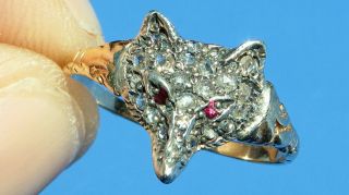 Impressive Antique Georgian Rose Cut Diamond & Ruby Fox 18ct Gold Rare Ring