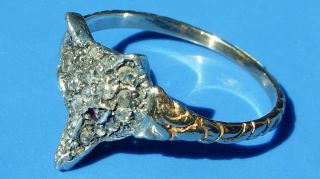 Impressive Antique Georgian Rose Cut Diamond & Ruby FOX 18ct Gold RARE Ring 3