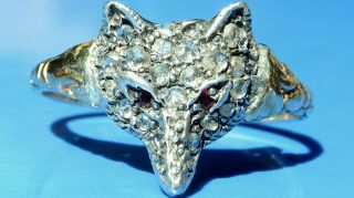 Impressive Antique Georgian Rose Cut Diamond & Ruby FOX 18ct Gold RARE Ring 9