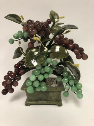 Oriental Asian Chinese Carved Jade Grapes Flowers