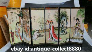 18.  5 " China Lacquer Ware Hand Painting Four Beauty Ladies Screen Folding Screen