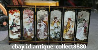 Chinese Lacquer Ware Hand Painting Ancient Beauty Ladies Screen Folding Screen 2