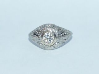 Antique Art Deco Platinum Gold Diamond Filigree Engagement Ring