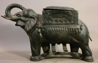 Antique Art Deco Figural Cast Iron Elephant Statue Old Cigarette Vape Dispenser