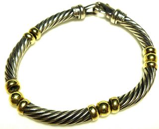 David Yurman Sterling Silver 14k Gold Cable Bead Hampton Bracelet 7 "