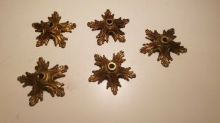 5 Vintage Brass Chandelier Socket Crystal Mounts In A Floral Design