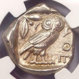 Ancient Athens Greece Athena Owl Tetradrachm Coin (440 - 404 BC) - NGC Choice AU 4