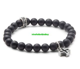 King Baby Studio Mens 8mm Matte Onyx Bracelet W/ Silver Ancient Cross - $200