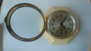 Antique Ansonia N.  Y.  Octagon 8 Day Wall Clock 1900 ' s in Wood Case 8.  5 in.  Across 2