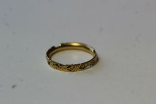 Antique c.  1836 Georgian 20k Yellow Gold & Enamel Ring Names & Dates Size 5.  75 12