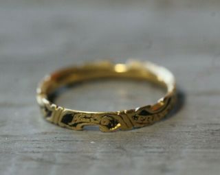 Antique C.  1836 Georgian 20k Yellow Gold & Enamel Ring Names & Dates Size 5.  75