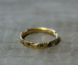 Antique c.  1836 Georgian 20k Yellow Gold & Enamel Ring Names & Dates Size 5.  75 2