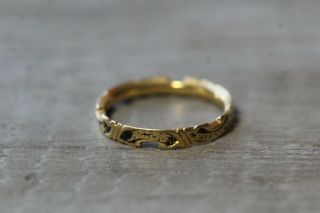 Antique c.  1836 Georgian 20k Yellow Gold & Enamel Ring Names & Dates Size 5.  75 3