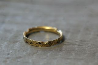 Antique c.  1836 Georgian 20k Yellow Gold & Enamel Ring Names & Dates Size 5.  75 4